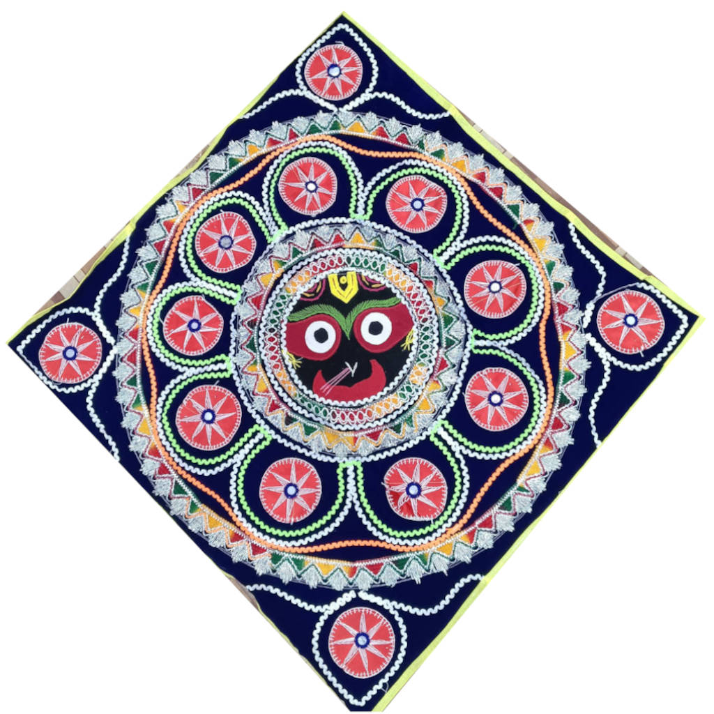 2.5 × 2.5 ft Velvet Jagannath - 80% Handcrafted, 20% Machine