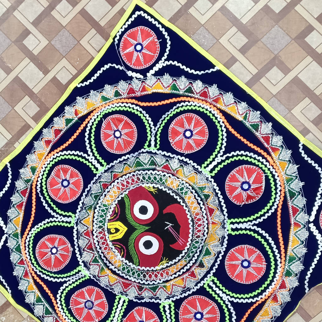 2.5 × 2.5 ft Velvet Jagannath - 80% Handcrafted, 20% Machine