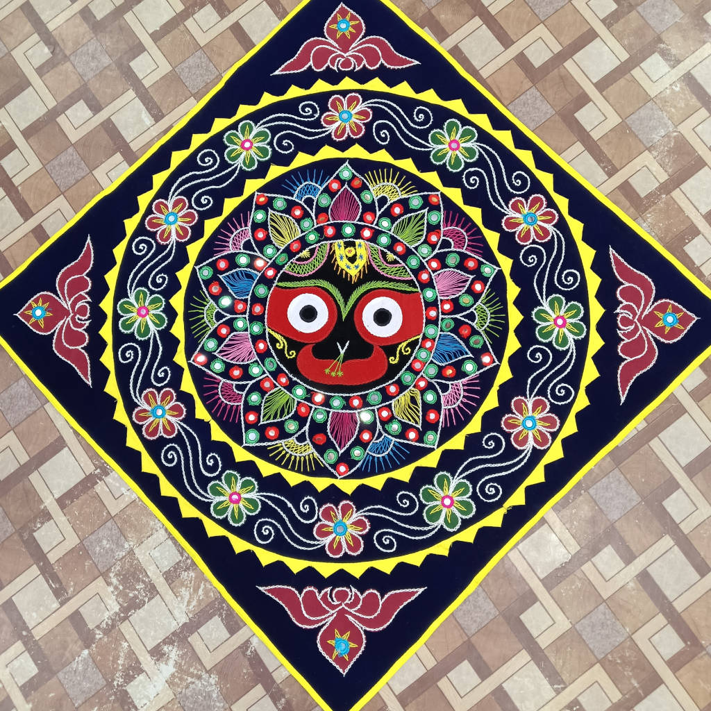 2.5 × 2.5 ft Handcrafted Velvet Jagannath - BlueRed