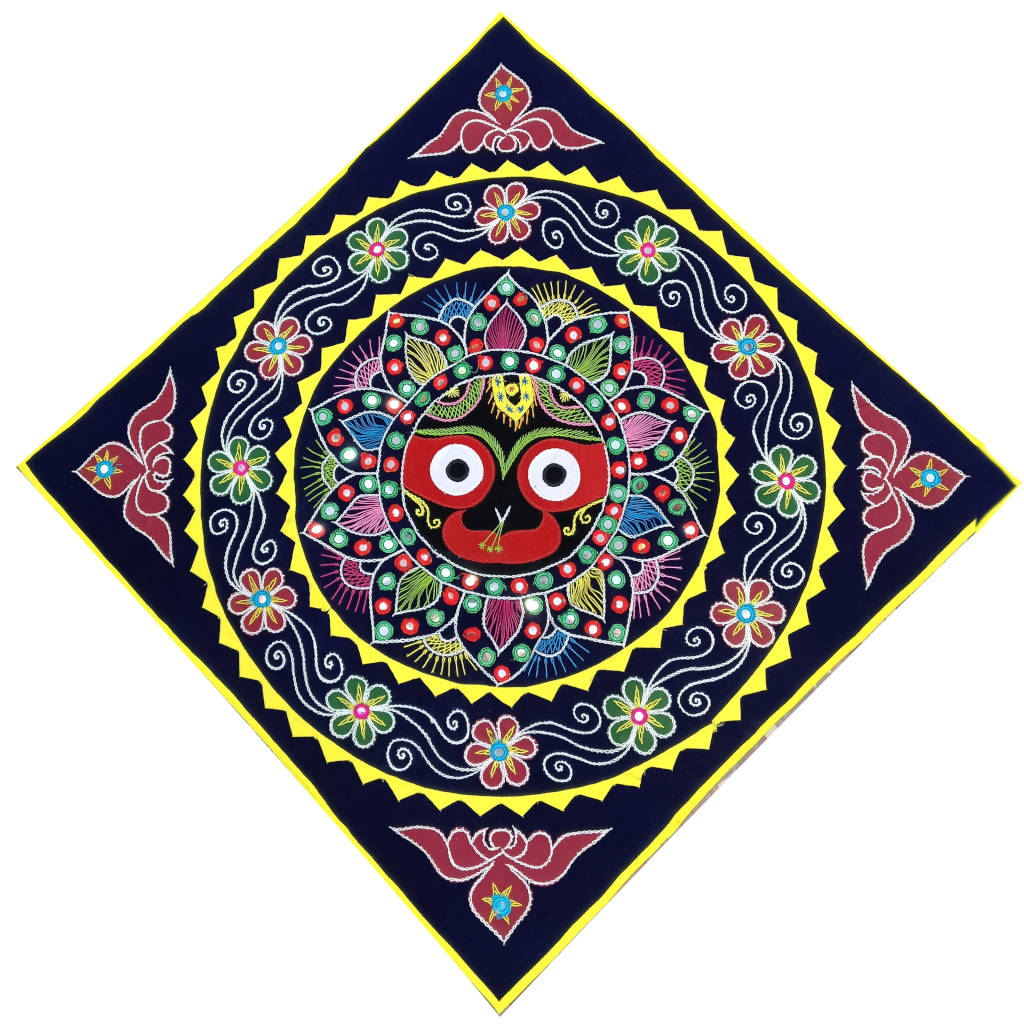 2.5 × 2.5 ft Handcrafted Velvet Jagannath - BlueRed