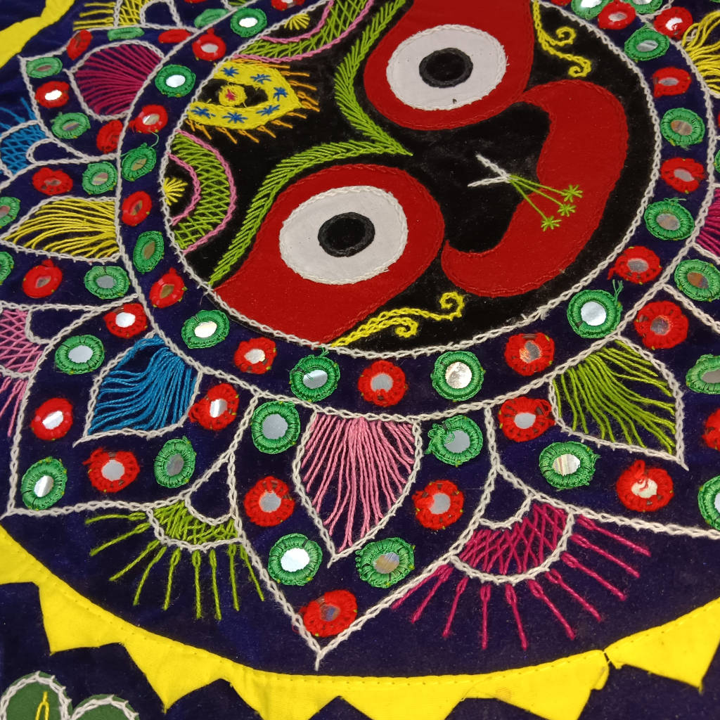 2.5 × 2.5 ft Handcrafted Velvet Jagannath - BlueRed