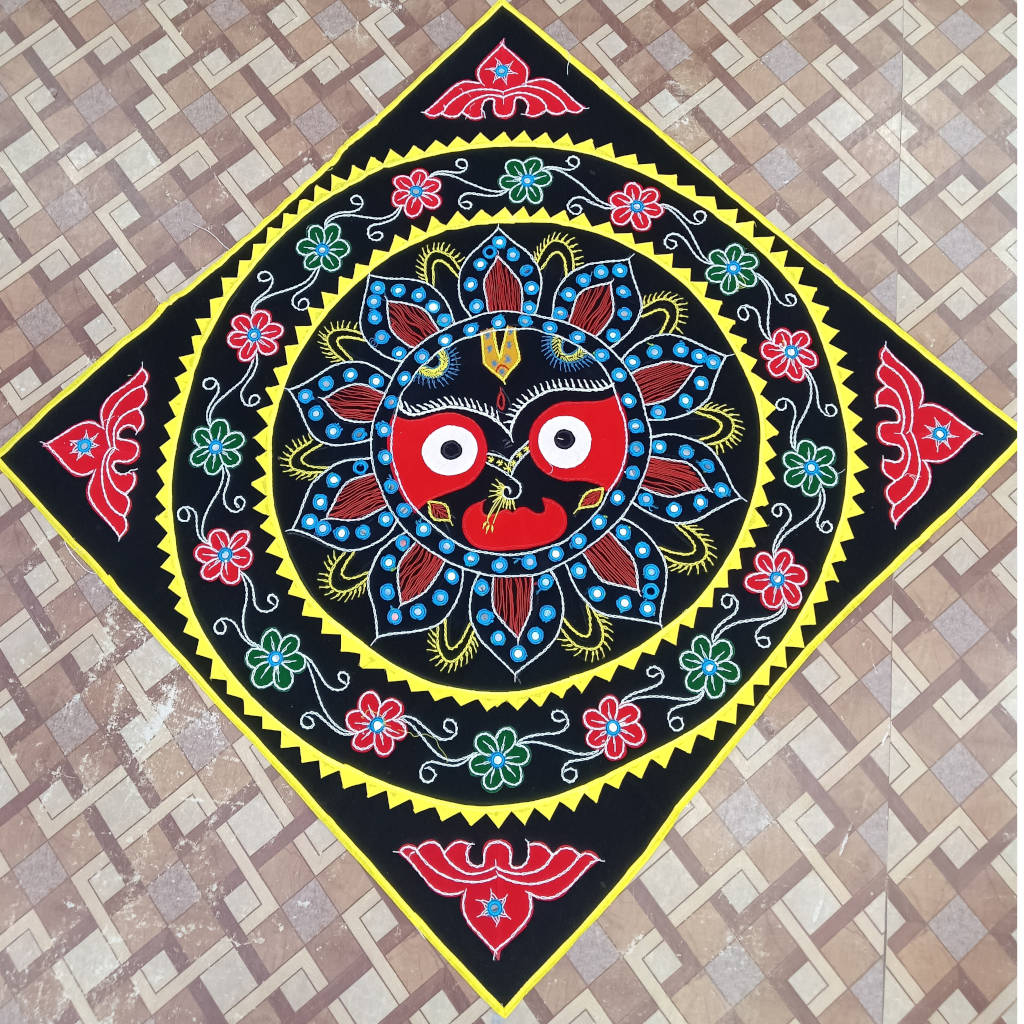3 × 3 ft Handcrafted Velvet Jagannath - Black
