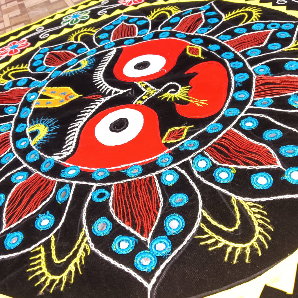 3 × 3 ft Handcrafted Velvet Jagannath - Black