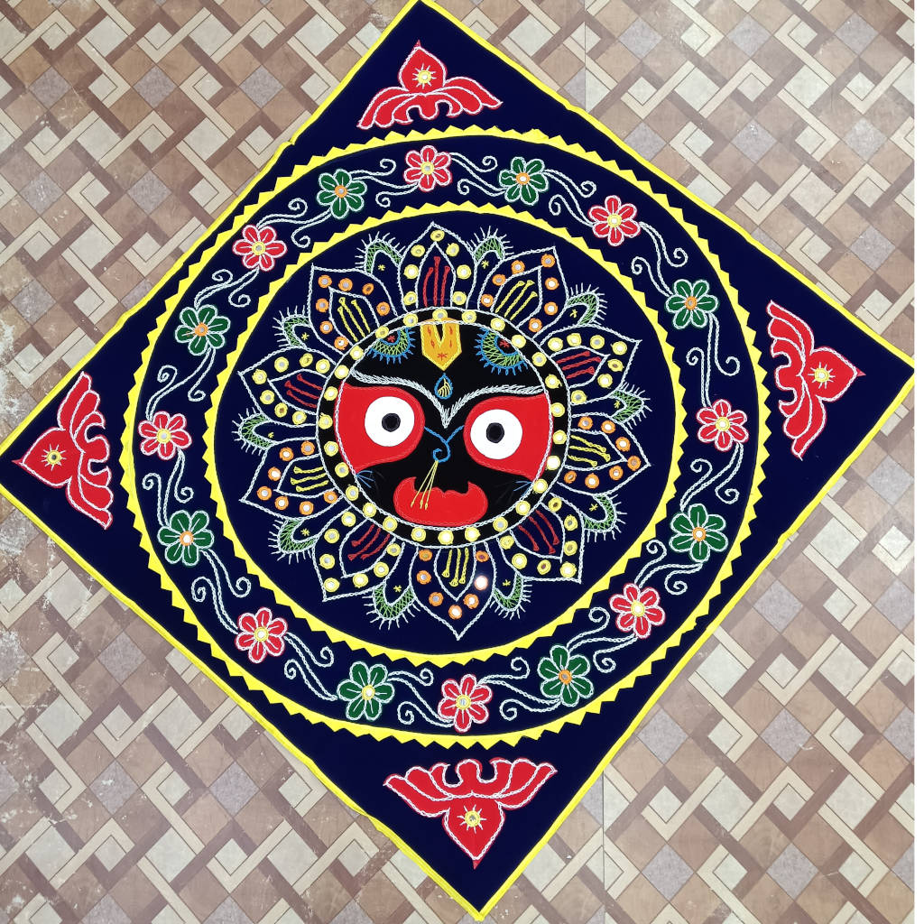 3 × 3 ft Handcrafted Velvet Jagannath - Blue