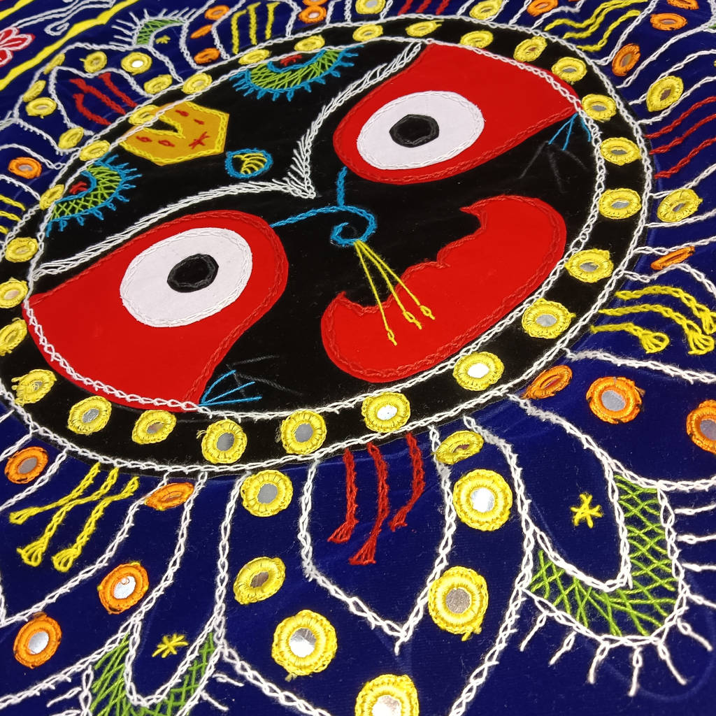 3 × 3 ft Handcrafted Velvet Jagannath - Blue