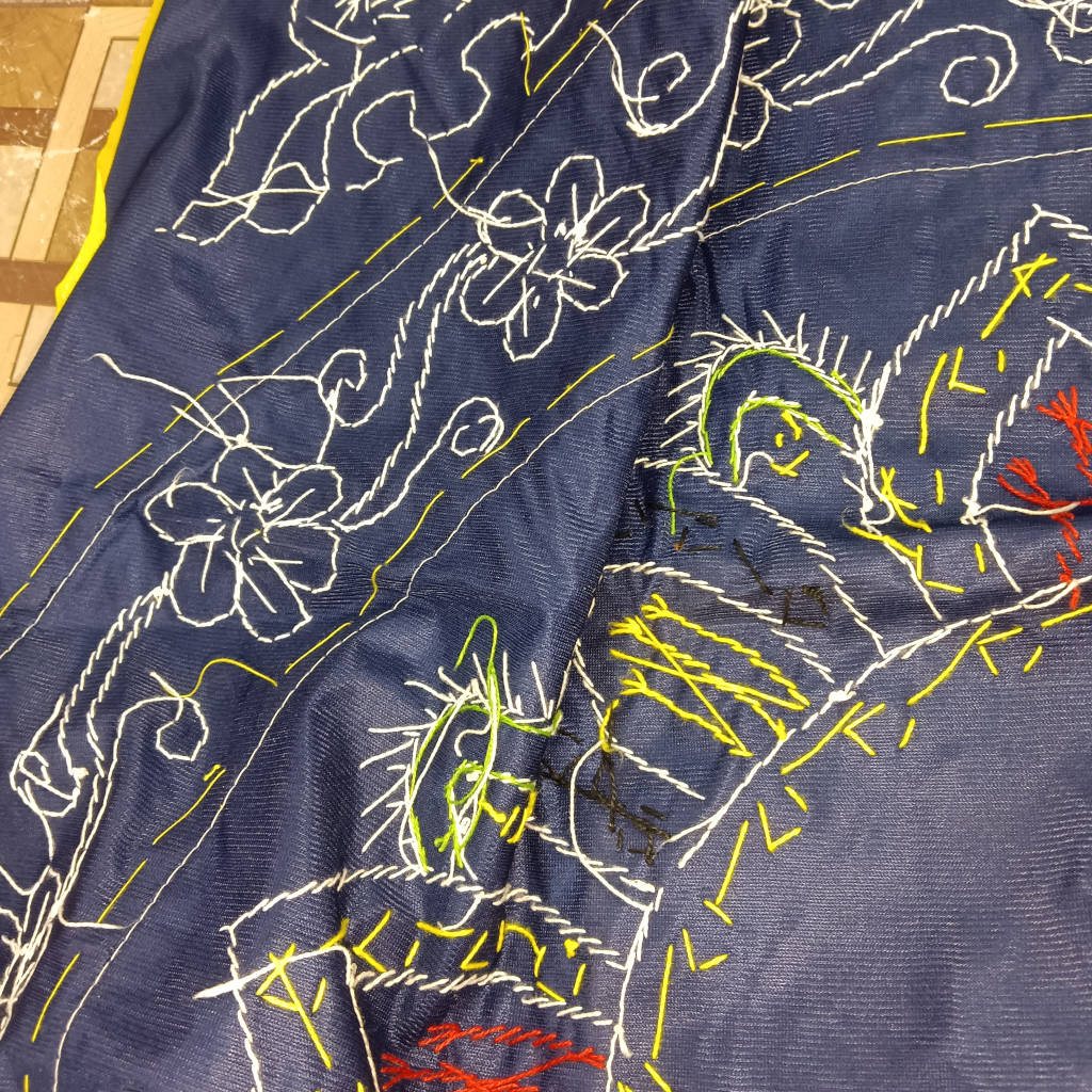 3 × 3 ft Handcrafted Velvet Jagannath - Blue