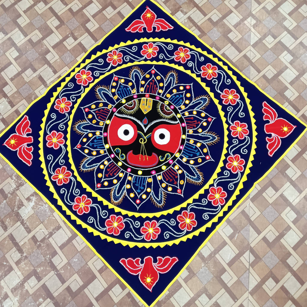 3 × 3 ft Handcrafted Velvet Jagannath - BlueRed