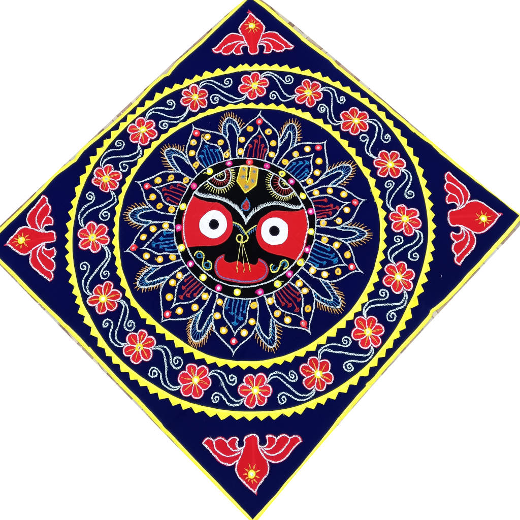 3 × 3 ft Handcrafted Velvet Jagannath - BlueRed