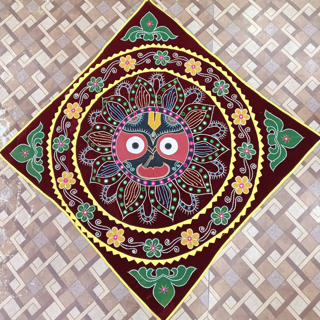 3 × 3 ft Handcrafted Velvet Jagannath - Maroon