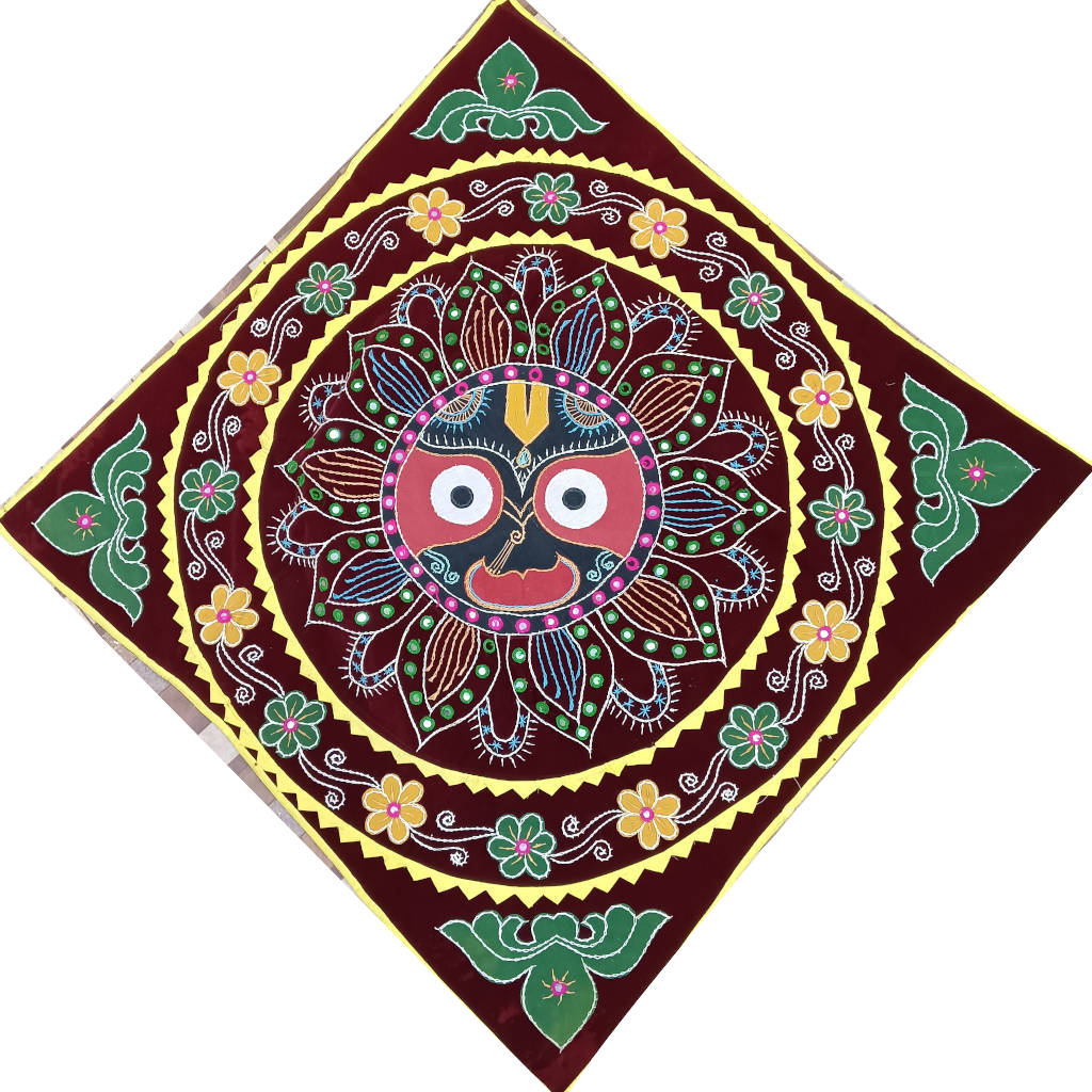 3 × 3 ft Handcrafted Velvet Jagannath - Maroon
