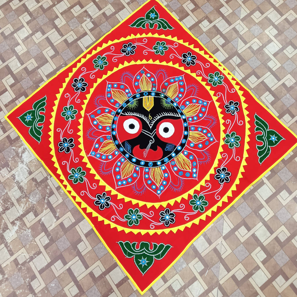 3 × 3 ft Handcrafted Velvet Jagannath - Red