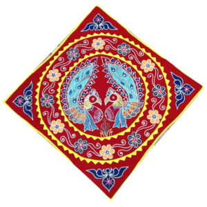 2.5 × 2.5 ft Handcrafted Velvet Peacock - Red